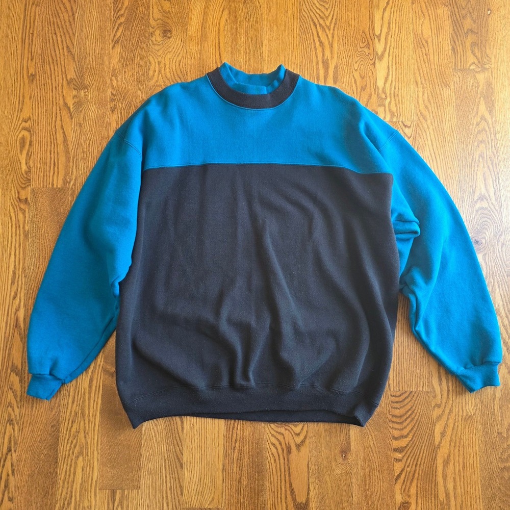 Vintage Hanes Signature Collection Colorblock Sweatshirt Mens XL Aqua Black USA